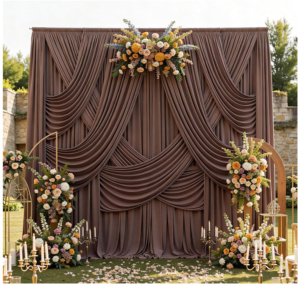 50ftx15ft Brown Backdrop Curtains for Parties, Wrinkle Free Polyester Brown Photo Backdrop Drapes 10 Panels 15 ft Long Back Drop Cloth for Wedding Birthday Photography Background Party 