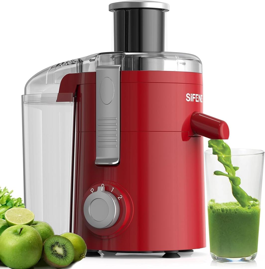 SIFENE Centrifugal Juicer Machine, Compact Fruit and Vegetable Juice Extractor with 3 Speed Modes, 2.5 Inch Wide Chute, 500W Peak Power Motor, Dishwasher Safe Parts, BPA Free, Light Red