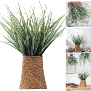 10Pcs Artificial Grasses in Natural Basket,Woven Wicker Vases with 13.8Artificial Shrubs Wheat Grass Greenery,Fake Grasses for Home Bathroom Office Farmhouse Decor