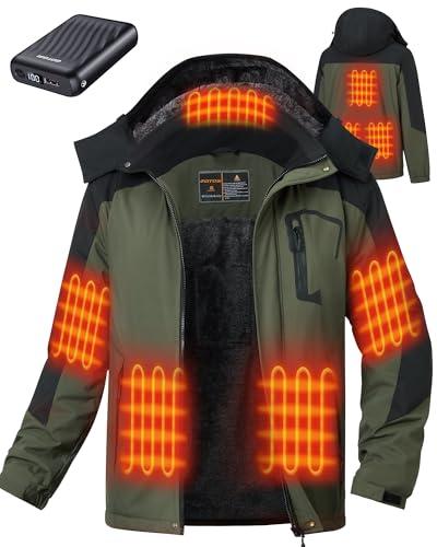 GOTOBI Heated Jackets for Men with 12V 18400mAh Battery Pack, Heated Coat with 8 Heated Zones, Winter Waterproof Ski Jacket, L