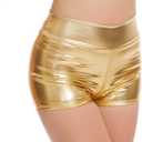 Women's Metallic Booty Shorts Shiny High Waisted Rave Bottoms for Dance Festival (L)