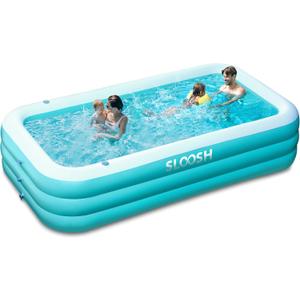 SLOOSH Inflatable Pool for Adults with Seats, 130" x 72" x 22" Full-Sized Blow Up Durable Thickened Above Ground Family Pool, Large Swimming Pools for Backyard Garden Lawn Summer Water Party, Cyan