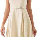 Allegra K Work Dresses for Womens Elegant Sleeveless Pleated Crew Neck Tie Waist A-line Business Casual Dress