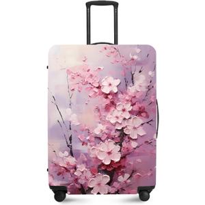FOREVER QUEEN Cherry Blossoms Luggage Cover Suitcase Protector Suitcase Cover Anti-Scratch,Stretchable Bag Cover Washable Durable Polyester cherry blossoms, XL(fits 32-34Inch suitcase)