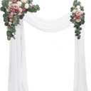 Floroom Arch Flowers with Drapes Kit (Pack of 4) - 2 pcs Artificial Dusty Rose & Blush Floral Swag Arrangement with 2 pcs Draping Fabric for Wedding Ceremony Arbor and Reception Backdrop Decoration
