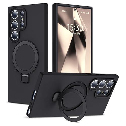 YEMORAN Designed for Samsung Galaxy S24 Ultra 6.8'' with Magnetic Ring Stand[Compatible with Mag-Safe][Military-Grade Protection] Slim Liquid Silicone S24 Ultra Phone Case for Men Wowen, Black