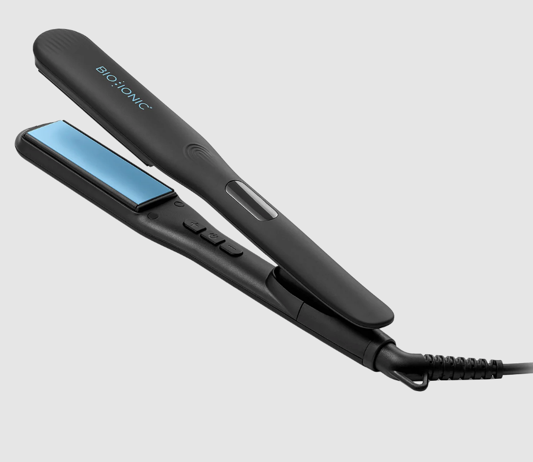 BIO IONIC Onepass Styling Flat Iron with NanoIonic & Moisturizing Heat Technology, Hydrated and Frizz-Free Hair, Ceramic Hair Straightener with Silicone Strip for Gentle OnePass Styling (1 inch, Black)
