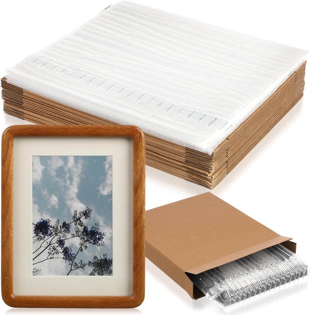 Tenceur 40 Pack Shipping Boxes for Picture Frames 8x10, Include 20 Cardboard Box 20 Bubble Pouch, Flat Corrugated Cardboard Box for Small Business Book Picture Shipping Boxes Moving Packaging Supplies