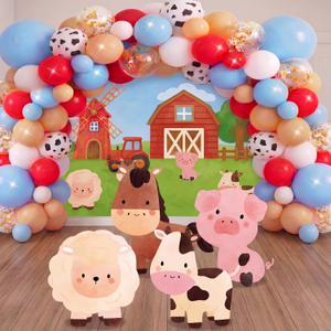 Honoson 148 Pcs Farm Animal Theme Party Decoration Set Farm Barn Backdrop Banner Large Animals Cardboard Cutouts Balloon Arch Garland Kit for Birthday Photography Baby Shower Party Supplies