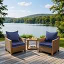 MIULEE Navy Outdoor Seat Cushion 24x24 Inch Set of 2 Waterproof & 3 Year Fade Resistant Deep Seat and Back Cushion for Patio Furniture Chair Sofa Couch with Handle and Adjustable Straps