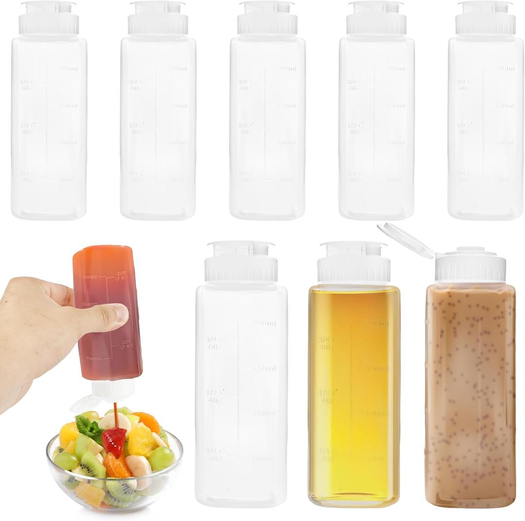 9 Pack 8 oz Condiment Squeeze Bottles with Flip Top Salad Dressing Container Inverted Hot Sauce Bottles for Liquids Home Kitchen Camping