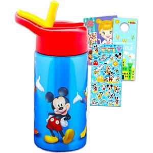 Disney Mickey Mouse Stainless Steel Water Bottle for Boys - 14 Oz Reusable Water Canteen for Home, School, Plus Stickers, More | Mickey Water Bottle