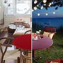 Obstal Fitted Round Red Table Cloth, Reversible Waterproof Stain Resistant Elastic Stretch Tablecloth, Wipe Clean Table Cover for Outdoor/Indoor Use, Fits Round Tables up to 40" - 44" Diameter