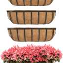 Hehimhis Balcony Planters Railing Hanging 24inch 4 Pack Window Planter Box with Adjustable Bracket with Coco Liner for Porch Fence Patio Hanging Planters for Garden Outdoor Boxes