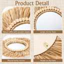 3 Pcs Boho Raffia Mirror Wall Hanging Decor 15.8 Inch 11.8 Inch Rustic Round Boho Circle Mirrors with Wood Bead Farmhouse Aesthetic Nursery Mirrors for Bedroom Living Room Bathroom Wall Decor