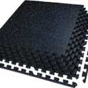 AIRHOP 0.56in Thick 24 Sq Ft Exercise Equipment Mats, 6 Tiles Upgraded Rubber Top with High Density EVA Foam, Large Interlocking Puzzle Gym Flooring for Home Gym, Heavy Weight Workout,Black & Blue