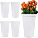 4 Pack Flower Buckets for Cut Flowers -13.4 Inch Plastic Floral Buckets Modern Square Vases for Centerpieces Display Decorative Plastic Vases for Home Office Wedding Decorations, White