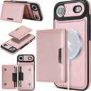 Magnetic case for iPhone Air, with a Detachable Wallet case, Magnetic Attraction Design, Supports Wireless Charging, Made PU Leather, Shockproof Protection (Rose Gold)