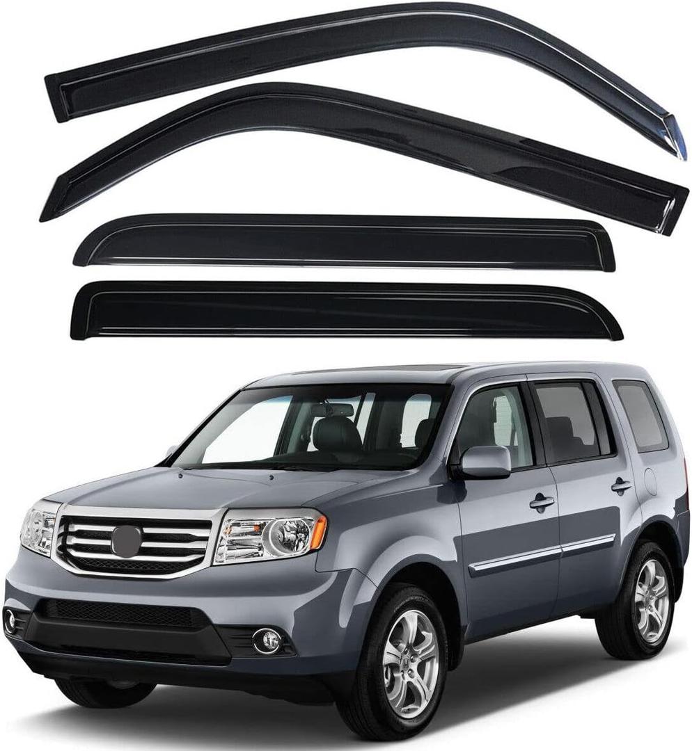 Original 4pcs Rain Guards Set, Outside Mount Window Shade Deflectors, Side Window Visors Compatible with 2009-2015 Pilot |94084|