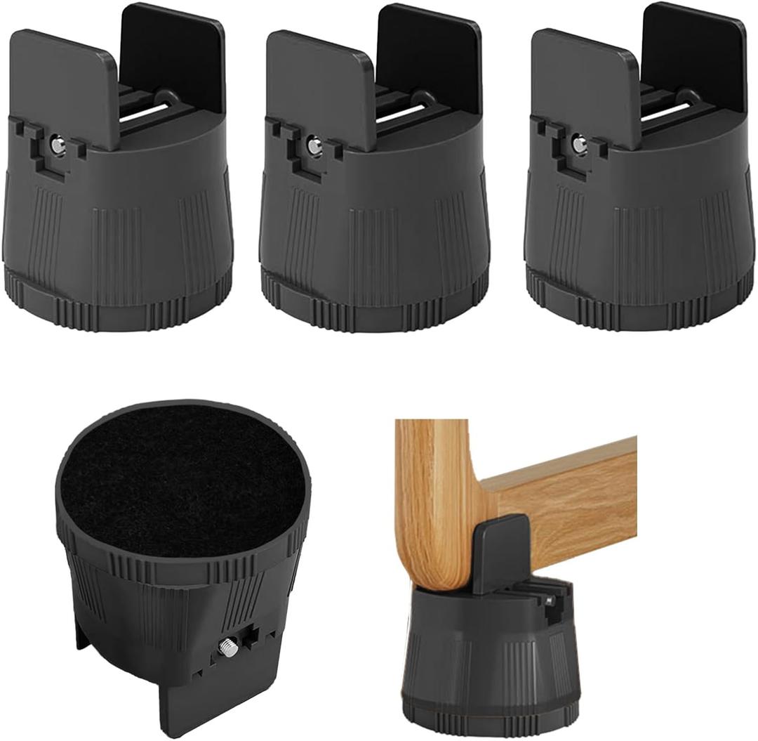 Bed Risers Heavy Duty, Furniture Risers with Adjustable Screw Clamp Supports 1,000 lbs, Lift 2.36"-3.15" for Twin Floor Bed, Dorm, Table, Desk, Chair Leg Extenders(4 Pack, Black)