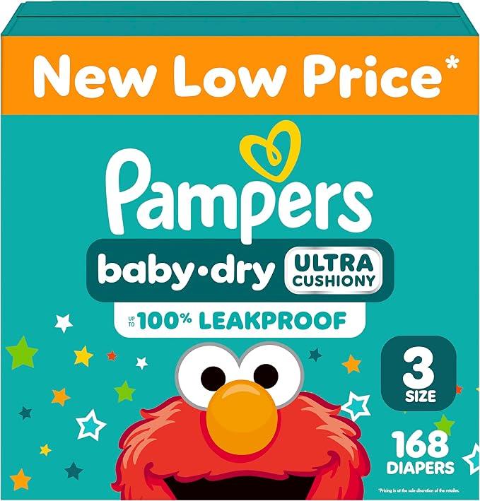 Pampers Diapers - Baby Dry - Size 3, 168 Count, Absorbent Disposable Infant Diaper