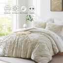 Oli Anderson Boho Tufted Comforter Set King Size, 3 Pcs Soft Jacquard Bedding Set for All Seasons, Shabby Chic Farmhouse Bedding Set with Comforters for All Seasons (Beige, King)