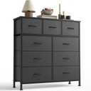 Sweetcrispy 9-Drawer Fabric Dresser Storage Tower with Wood Top and Steel Frame, Organizer Chest with Easy Pull Handles for Bedroom, Closet, Hallway,Modern Gray