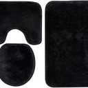 Reyox 3 Pieces Shaggy Bath Mat Set, Soft Absorbent Plush Microfiber Bathroom Rugs, Non Slip Bath Rugs Black 3 PCS (3 PCS 20"x31"+U Shape 20"x16"+Lid 15"x16")