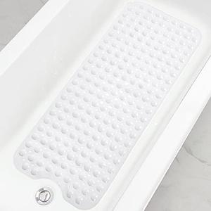 Bathtub and Shower Mats, Extra Long Non-Slip Bath Tub Mat 39 x 16 Inch, Machine Washable Bathmat with Suction Cups & Drain Holes for Bathroom Floor, White