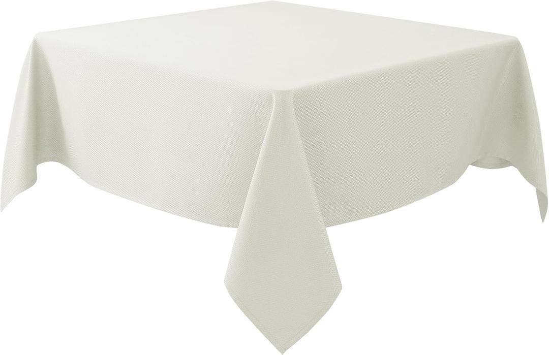 Biscaynebay Textured Fabric Square Tablecloths 70x70 Inches, Ivory Water Resistant Card Table Cloth Folding Table Cover for Dining, Kitchen, Wedding and Parties etc. Machine Washable
