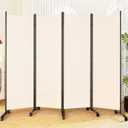 SUNALLY Room Divider 6FT Folding Privacy Screens with Lockable Wheels, 4 Panel Room Partition for Room Separator, 88" W Freestanding Portable Fabric Wall Dividers for Home Dorm Studio Office, Beige