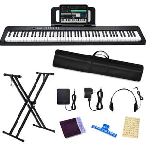 88 Key Digital Piano Electric Keyboard, 88 Key Keyboard Piano for for Beginner, with Power Adapter, Sustain Pedal, Stand, Bluetooth, Carrying Case, Headphones, USB-MIDI, for at Home/Stage
