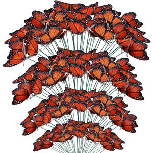 Vicenpal 100 Pieces Monarch Butterfly Stakes Monarch Butterfly for Day of The Dead Waterproof Garden Ornaments 4 Different Sizes 3D Dia De Los Muertos Decor Halloween Party Supplies