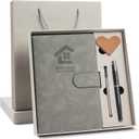 Leather Notebook Gift Set - A5 Hardcover Journal with Pen & 6 Heart Bookmarks, Gift Box (Gray)