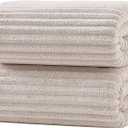XIQ 39x79 Inches Bath Sheets Set Extra Large Bath Towels for Adults Luxury Super Soft Absorbent Striped with Hanging Loop Microfiber Shower Towels for Bathroom (Beige, 2PCS)