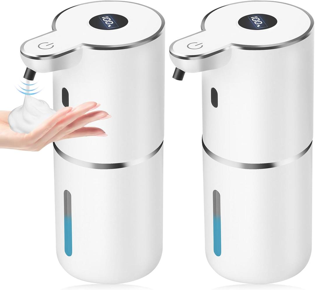 2 Pack Automatic Soap Dispenser,12.8oz/380ml USB Rechargeable Touchless Foaming Dispenser with Upgraded 2025 Smart Sensor,Wall Mounted for Bathroom Kitchen,White P18 Dish Soap Dispenser