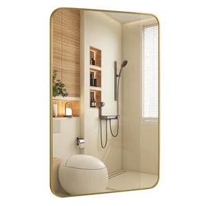 bolrok Gold Wall Mirror for Bathroom 24X36 Inch Stainless Steel Metal Frame Bathroom Vanity Mirror Rounded Rectangle Mirror Rustproof for Entryway, Living Room Hangs Vertically or Horizontally