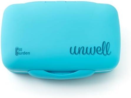 Cute, Large Pill Organizer – Big Silicone Travel Case for Vitamins & Supplements in Blue/Unwell