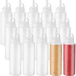 15 PCS 8oz Squeeze Bottles,Plastic Condiment Bottle with Twist On Cap Lids,Squeeze Bottle for Sauces,Ketchup,Barbecue,Syrup,Paint