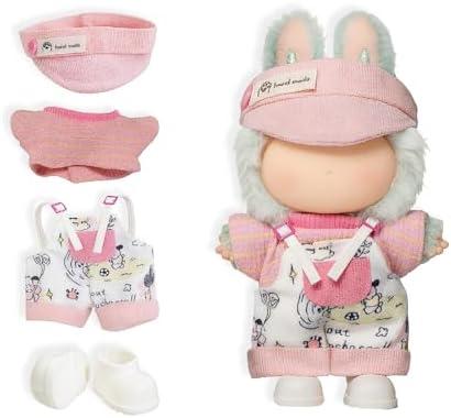 4-Piece Clothes for 17cm Doll, Cute Outfit Set with Hat, Sweater, Overalls, Shoes, Stylish Adorable Dolls Accessories for Display & Dress-Up (No Doll) Pack of 2