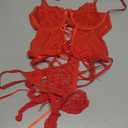 Lilosy Sexy Floral Lace Up Corset Garter Lingerie Set, Red, XS