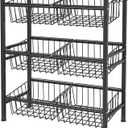 Hastatii Kitchen Storage Basket Shelf, Snack Basket Shelf, 3 Tier Fruit Vegetable Basket Stand, Metal Pantry Storage with 6 Stackable Wire Baskets, Black