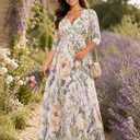 Plus Size Maxi Dress for Women V Neck Flowy Dresses with Pockets for Wedding Guest Church L