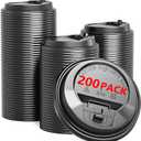 200 Pack Coffee Cup Lids, Black Plastic Dome Lids for 10/12/16/20/24 oz Paper Cups - Leak-Proof Disposable Lids for Hot/Cold Drinks (3.54 Inches/90 mm)