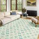 YIHOUSE Green Floral Washable Area Rug 6'x9'- Large Colorful Living Room Rug Ultra-Thin Non-Slip Area Rug for Bedroom, Nursery Room, Kids Room (Green, 6x9ft)