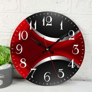 ArtSocket Wooden Wall Clock Silent Non-Ticking, Red Black Grey Irregular Geometric Grid Stripe Abstract Vintage Round Wall Clocks Decor for Home Kitchen Living Room Office, Battery Operated(12 Inch) (Modern Vintage Style30)