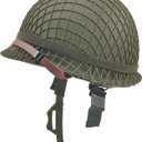WWII US Army M1 Helmet, WW2 Gear, WW2 Helmet Metal Steel Shell Replica with Net/Canvas Chin Strap/Cat Eye Band