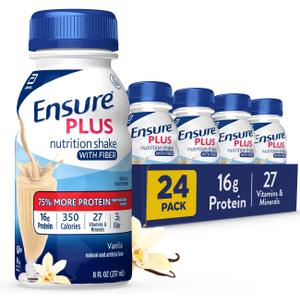 Ensure Plus Vanilla Nutrition Shake With Fiber | Meal Replacement Shake | Ready to Drink | 16g Protein and 27 Vitamins and Minerals | 8 fl oz - 24 Pack, Best By: 1 June 2026
