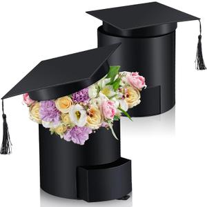 Weekgrat 2 Pack 2026 Graduation Cap Candy Box Class of 2026 Graduation Cap Flower Gift Boxes, 6.9 x 6.4 in Empty Container for Grad Ceremony Party Activities Celebrations(Black,Round)