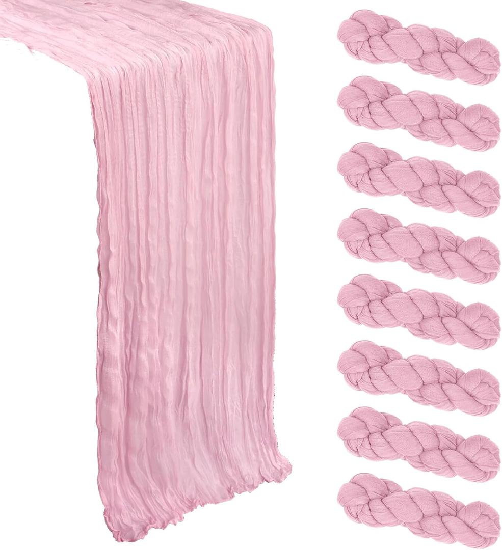 8 Pack Pink Table Runner Cheesecloth 10Ft Spring Gauze Cheese Cloth Table Runner 120 Inch Boho Sheer Rustic Fabric for Party Holiday Decor Bridal Baby Shower Wedding Decoration